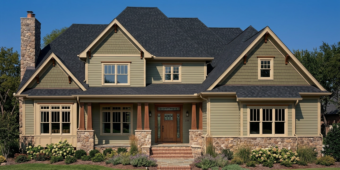 Craftsman home with Black roof -- TAMKO Heritage Rustic Black (front)