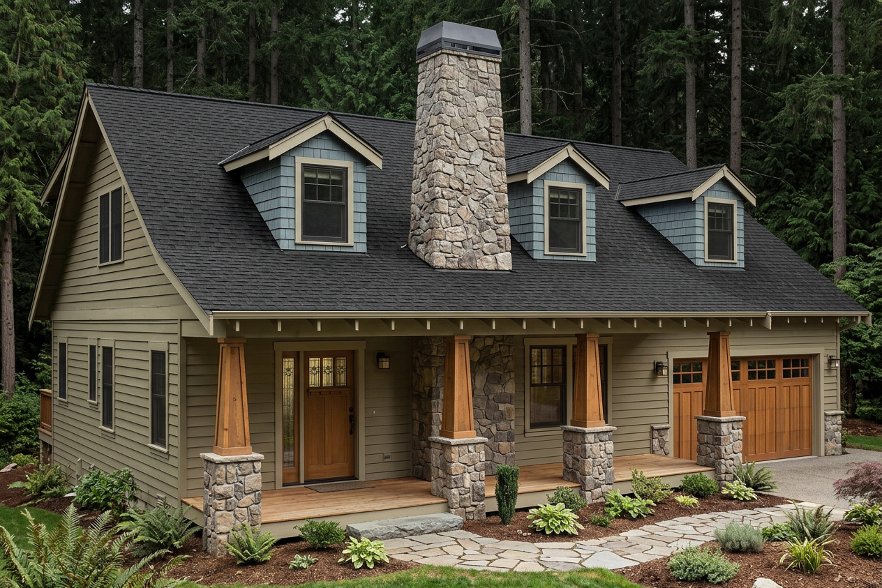 Craftsman home with Brown roof -- CertainTeed Landmark Black Walnut (left-34)