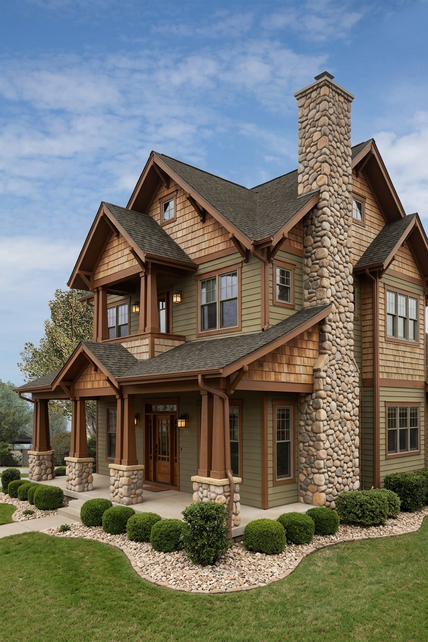 Craftsman home with Brown roof -- IKO Cambridge Weatherwood (right-34)