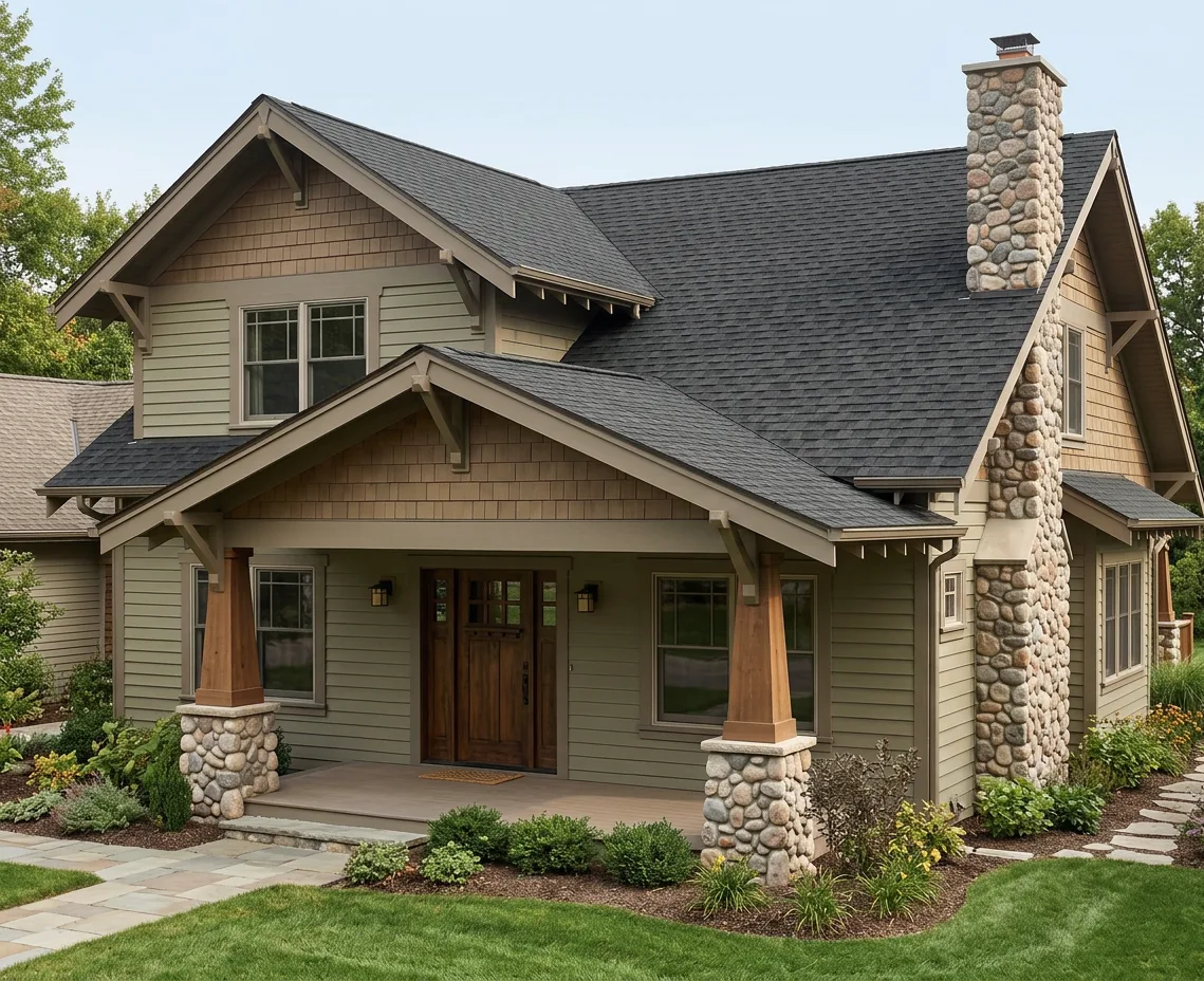 Craftsman home with Charcoal roof -- Atlas Pinnacle Pristine BLACK SHADOW (right-34)