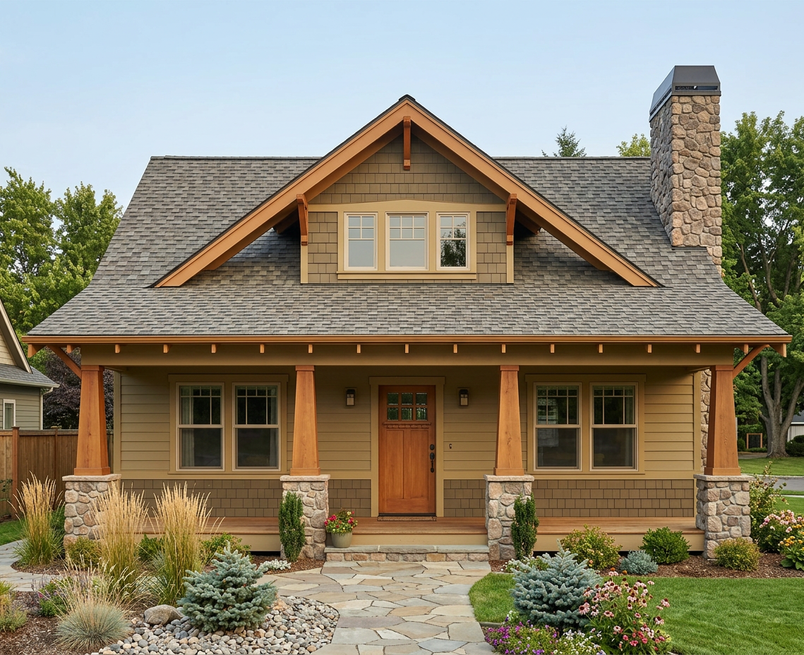 Craftsman home with weathered wood roof