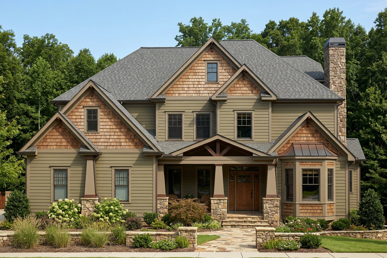 Craftsman home with Weathered Wood roof -- CertainTeed Landmark Driftwood (front)