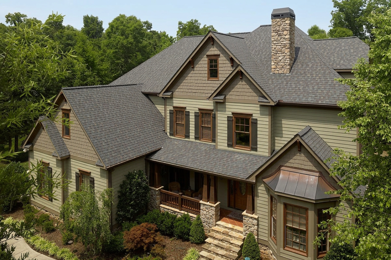 Craftsman home with Weathered Wood roof -- CertainTeed Landmark Driftwood (right-34)