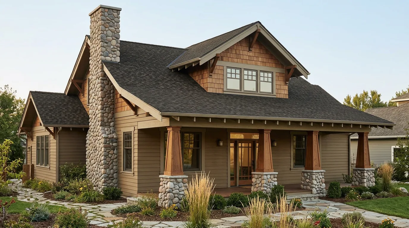 Craftsman home with Weathered Wood roof -- IKO Cambridge Driftwood (left-34)