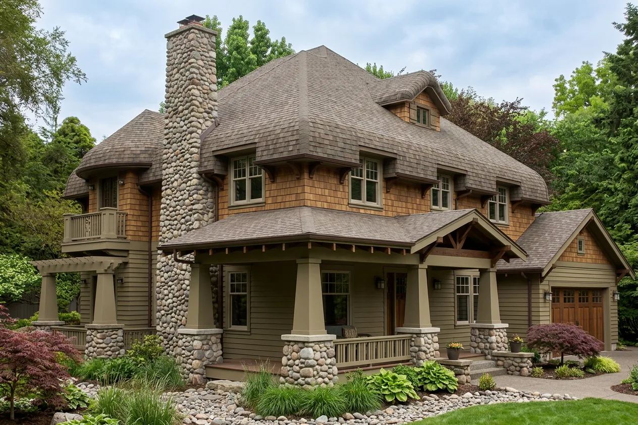 Craftsman home with Weathered Wood roof -- Malarkey Legacy Natural Wood (left-34)