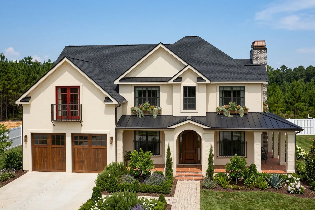 Mediterranean home with Black roof -- CertainTeed Landmark Pro Cinder Black (front)