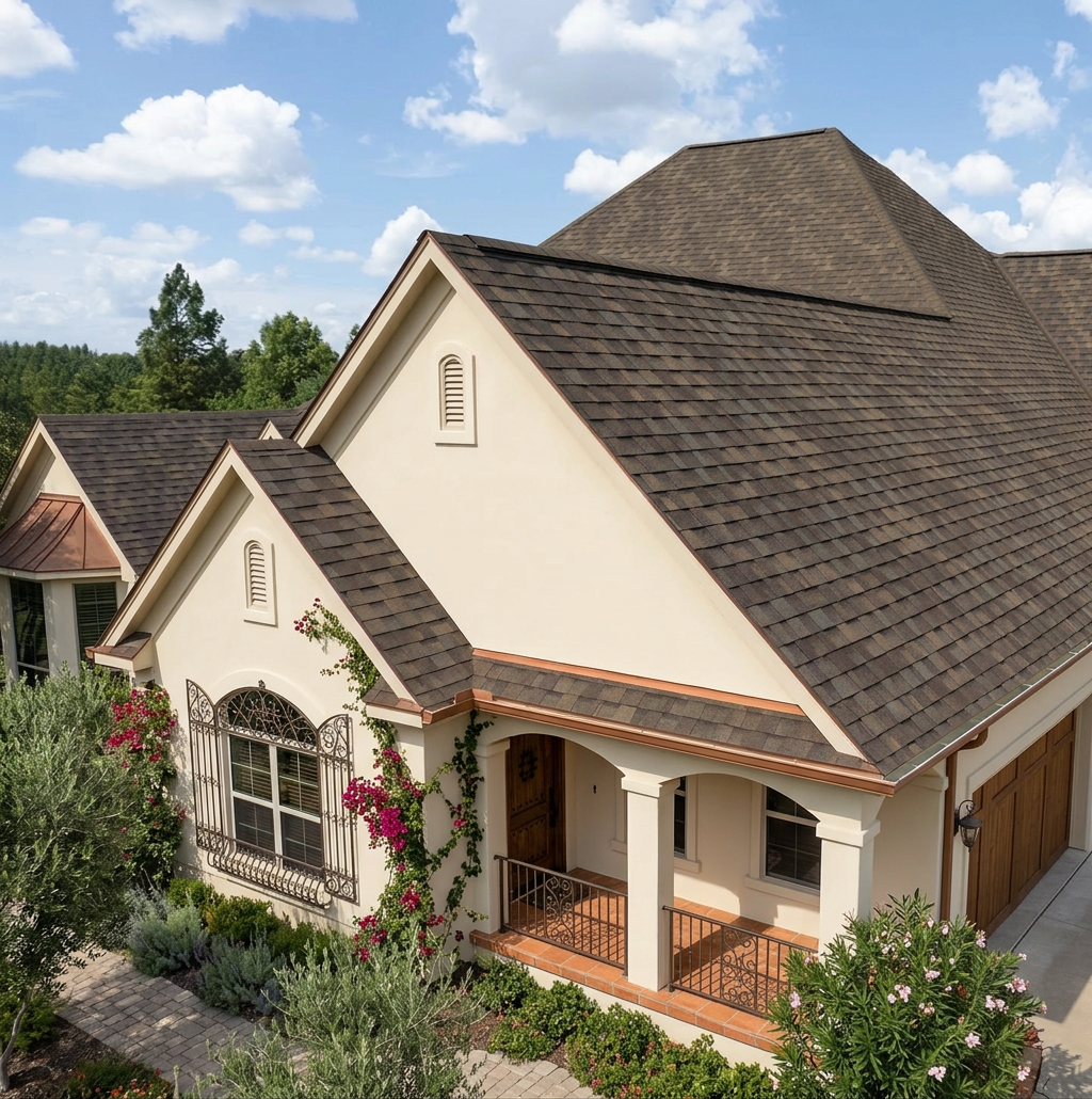 Mediterranean home with Charcoal roof -- IKO Dynasty Cornerstone WWD (right-34)