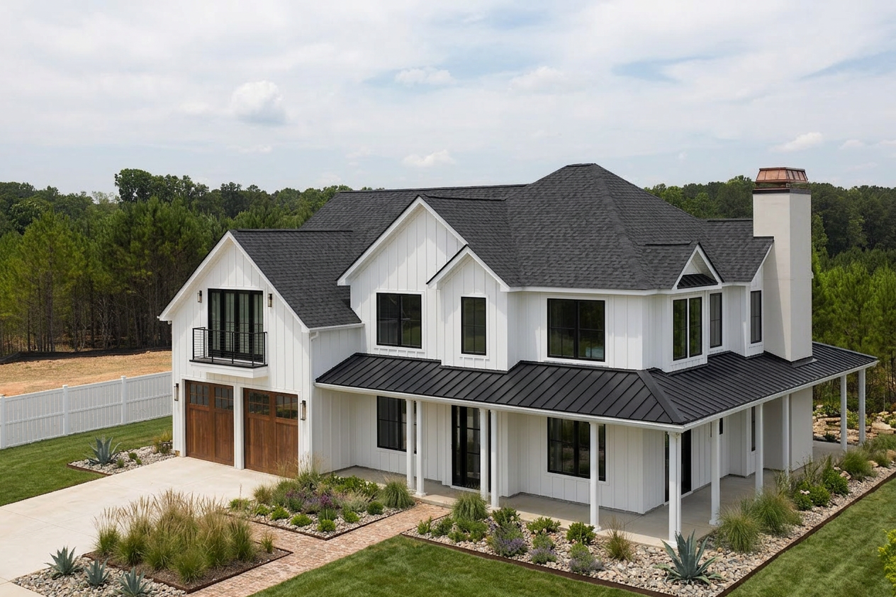 Modern Farmhouse home with Black roof -- CertainTeed Landmark Pro Cinder Black (left-34)