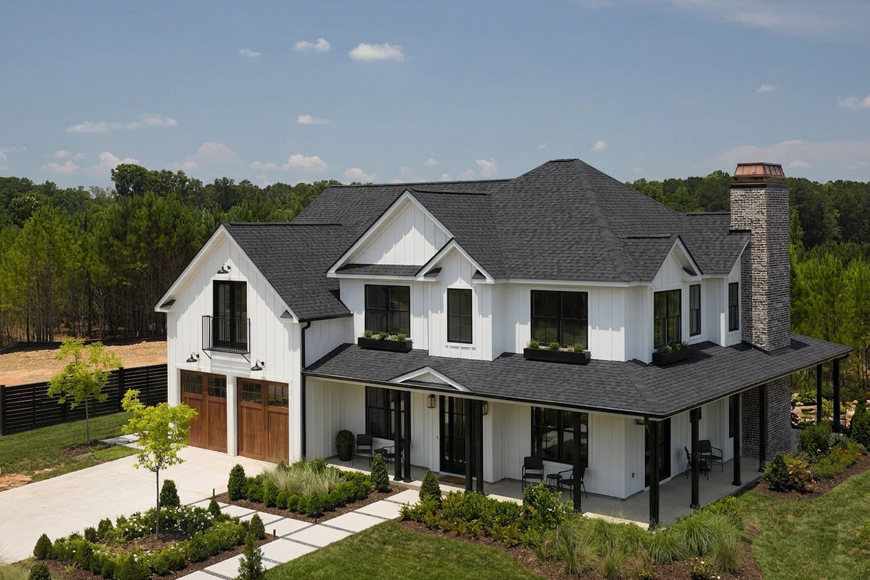 Modern Farmhouse home with Black roof -- CertainTeed Landmark Pro Cinder Black (right-34)