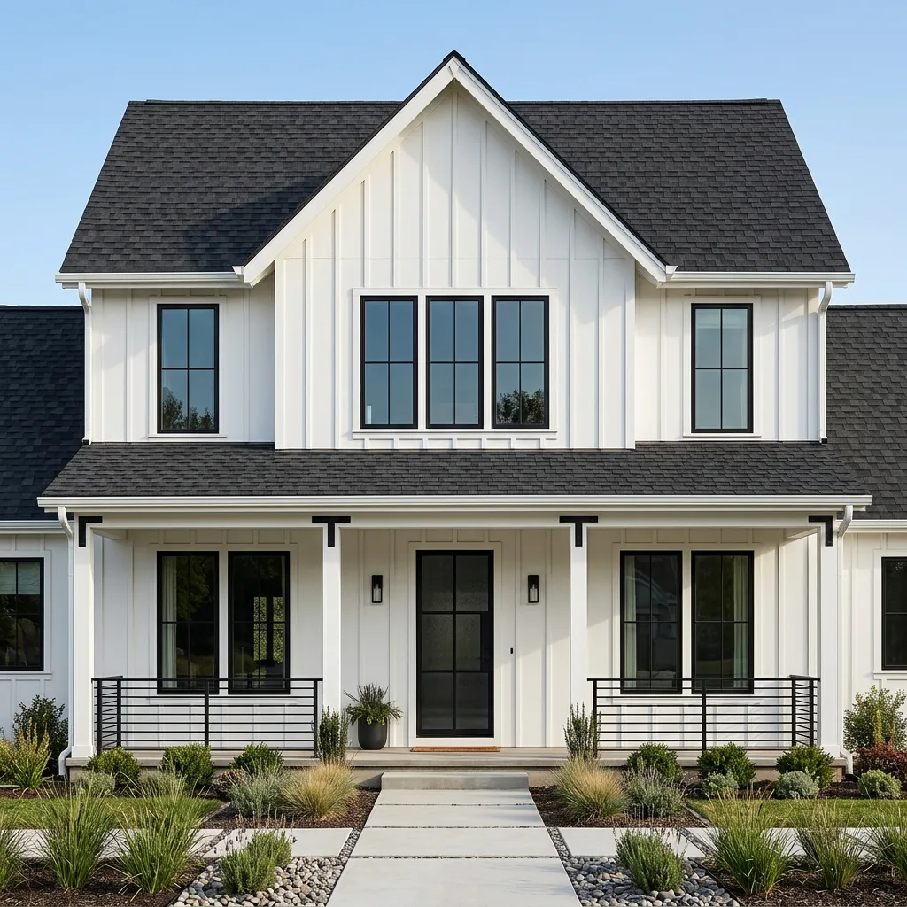 Modern Farmhouse home with Black roof -- IKO Royal Estate Shadow Slate (front)