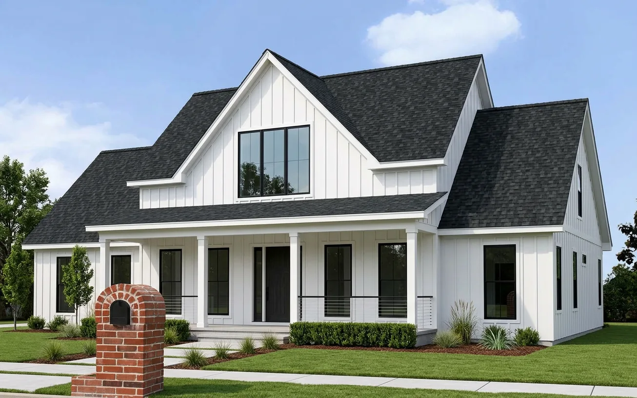 Modern Farmhouse home with Black roof -- Owens Corning Duration Onyx Black (left-34)