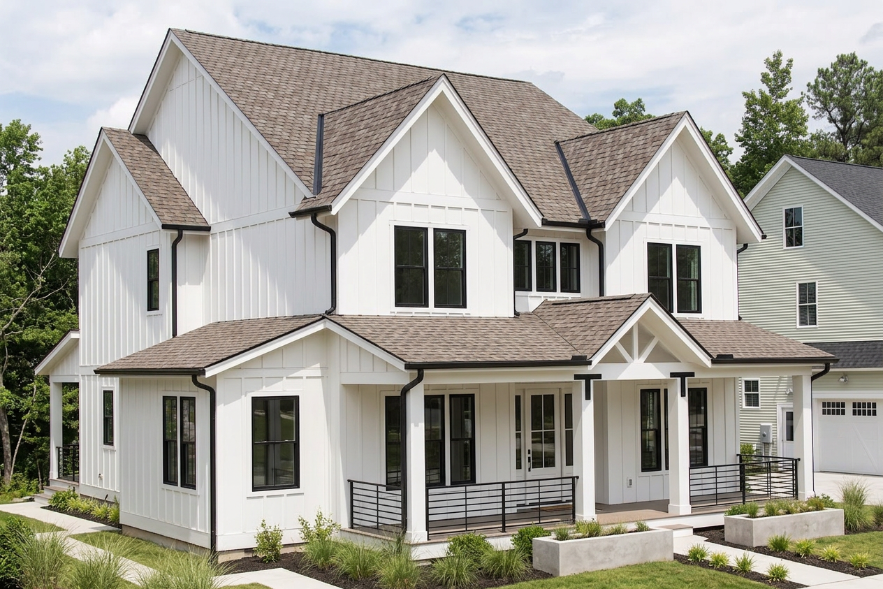 Modern Farmhouse home with Charcoal roof -- CertainTeed Belmont Colonial Slate (left-34)