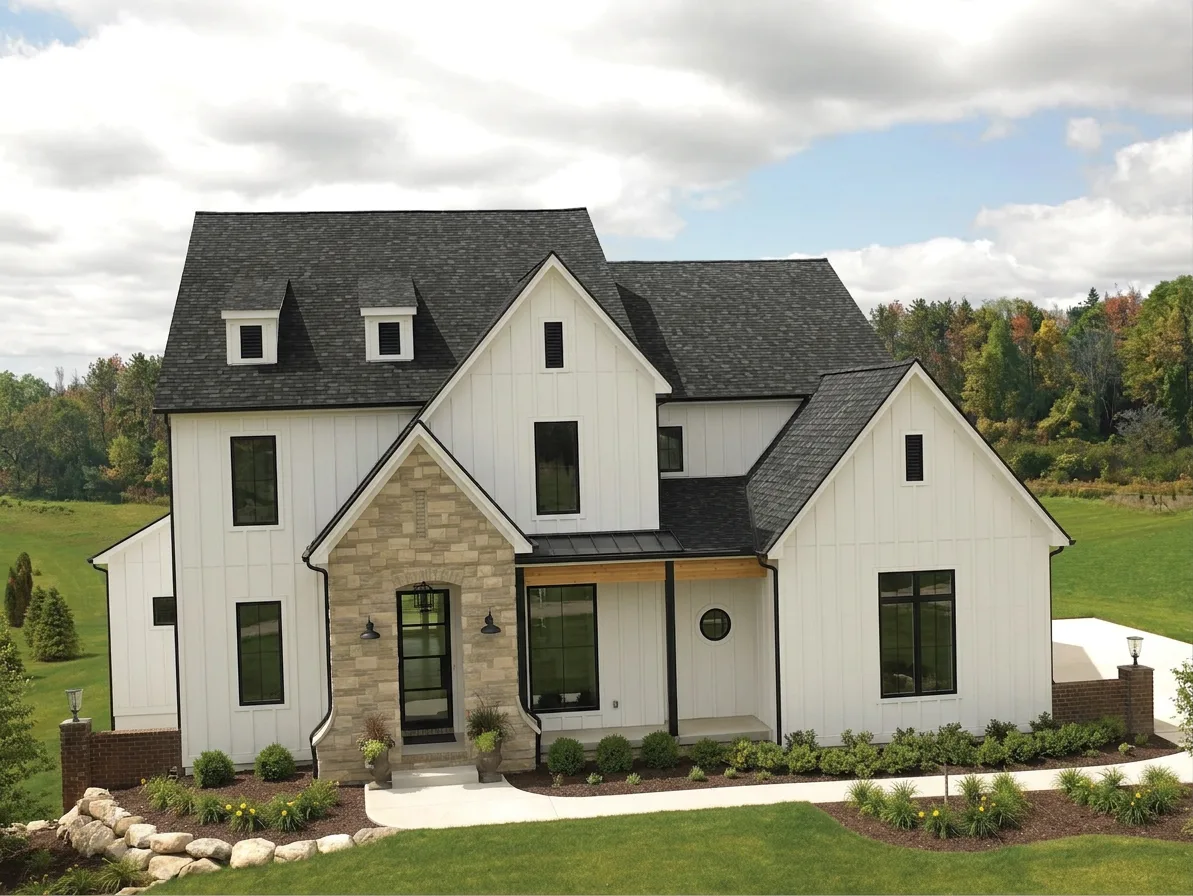Modern Farmhouse home with Charcoal roof -- IKO Cambridge Harvard Slate (left-34)