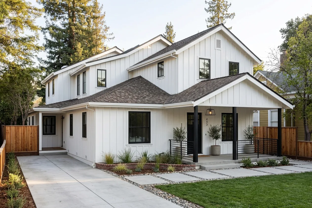 Modern Farmhouse home with Weathered Wood roof -- CertainTeed Landmark Pro Max Def Resawn Shake (front)