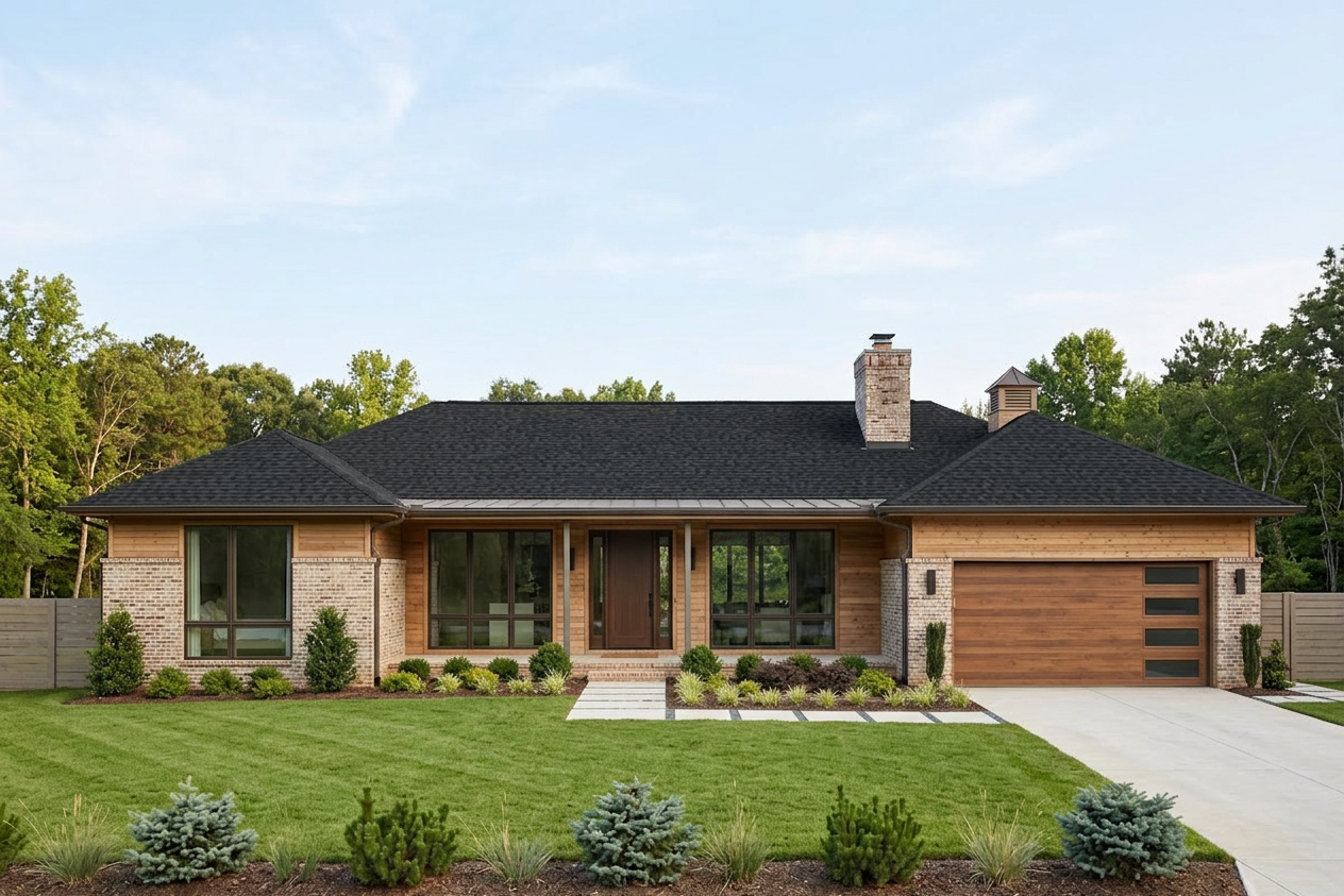 Ranch home with Black roof -- CertainTeed Landmark Pro Cinder Black (front)