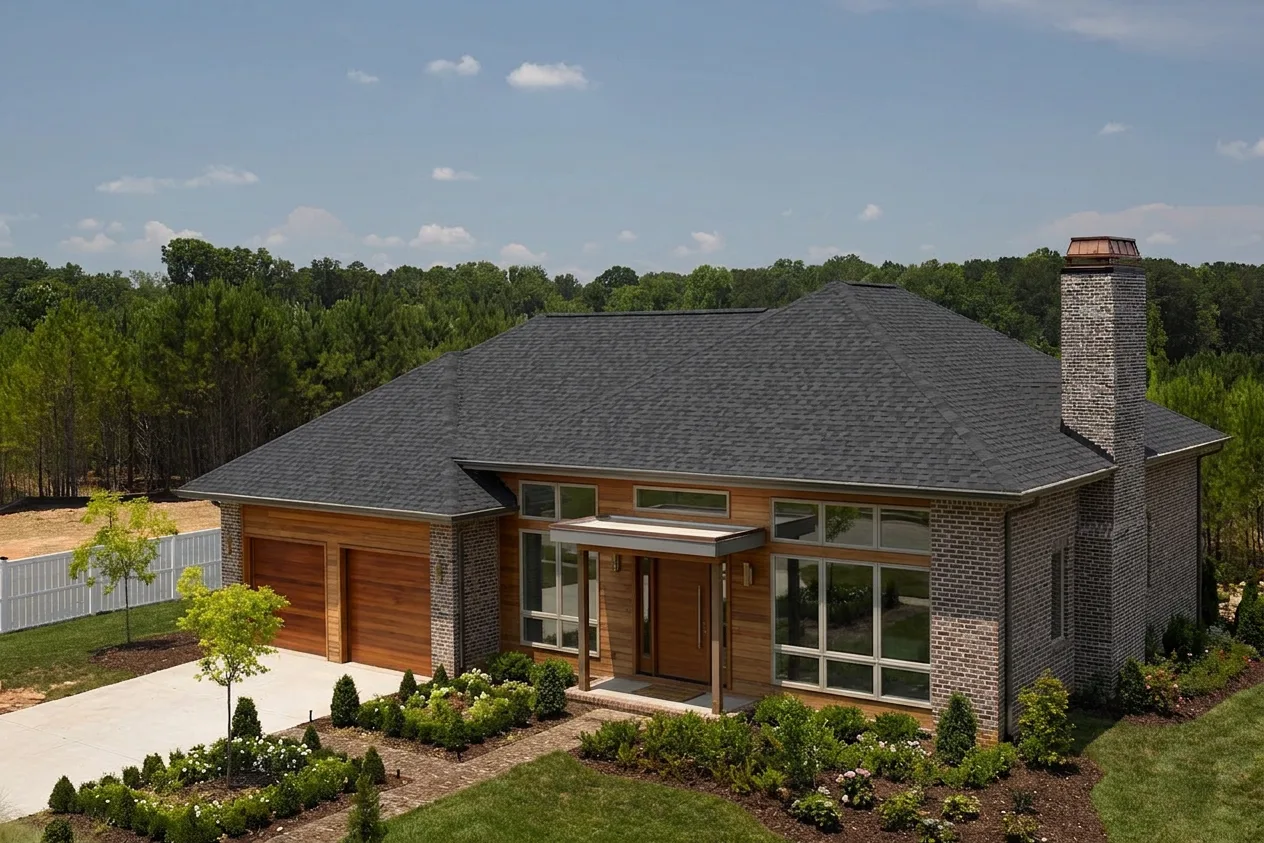 Ranch home with Black roof -- CertainTeed Landmark Pro Cinder Black (right-34)