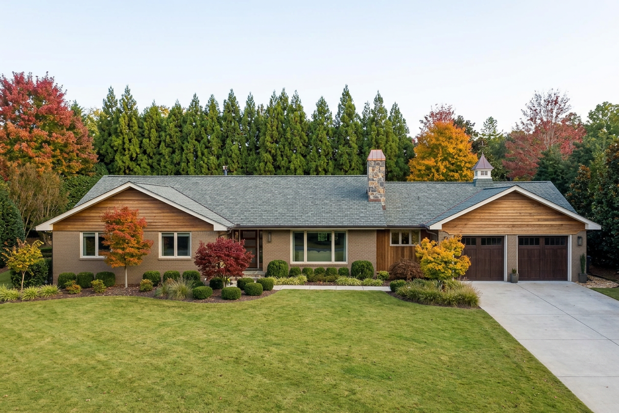 Ranch home with Charcoal roof -- CertainTeed Belmont Stonegate Gray (front)