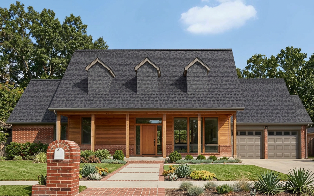 Ranch home with Charcoal roof -- Owens Corning Duration Midnight Plum (front)