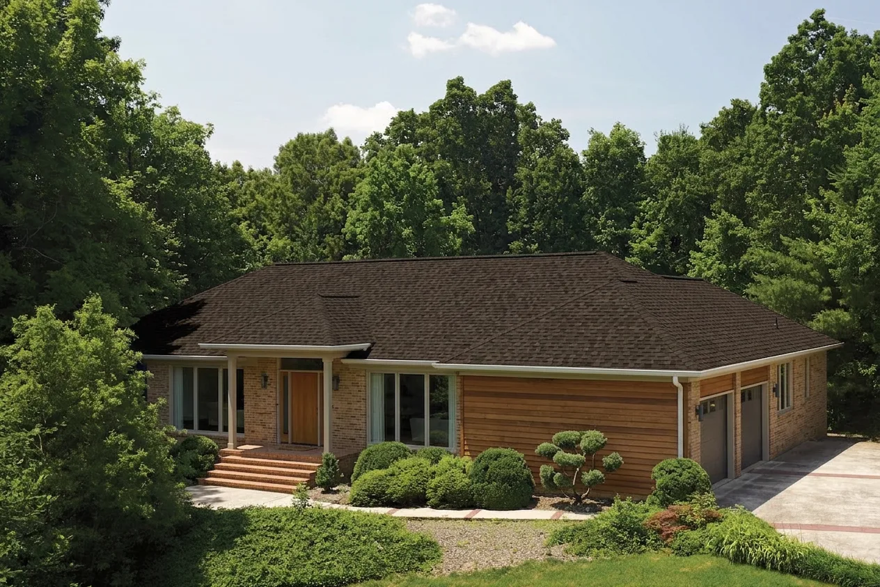 Ranch home with Weathered Wood roof -- CertainTeed Landmark Pro Max Def Shenandoah (right-34)