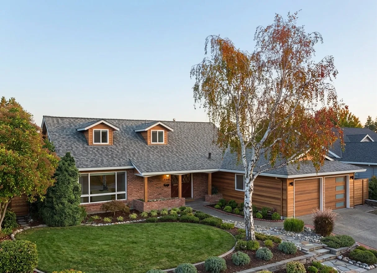 Ranch home with Weathered Wood roof -- CertainTeed Landmark Pro Max Def Weathered Wood (left-34)