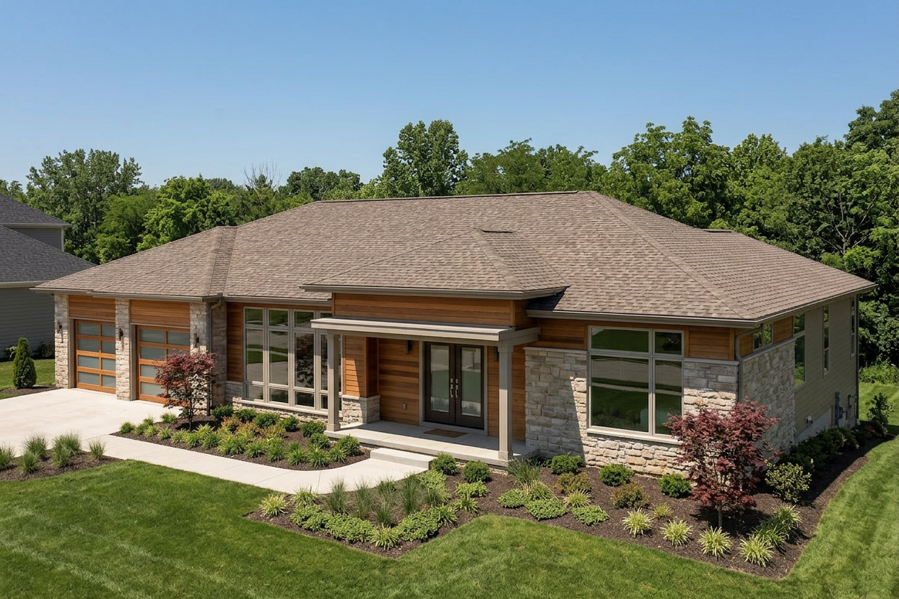 Ranch home with Weathered Wood roof -- CertainTeed Landmark Weathered Wood (right-34)