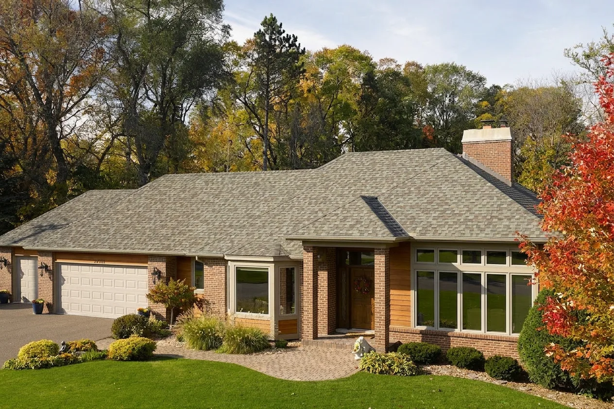 Ranch home with Weathered Wood roof -- CertainTeed Northgate Climateflex Max Def Weathered Wood (right-34)