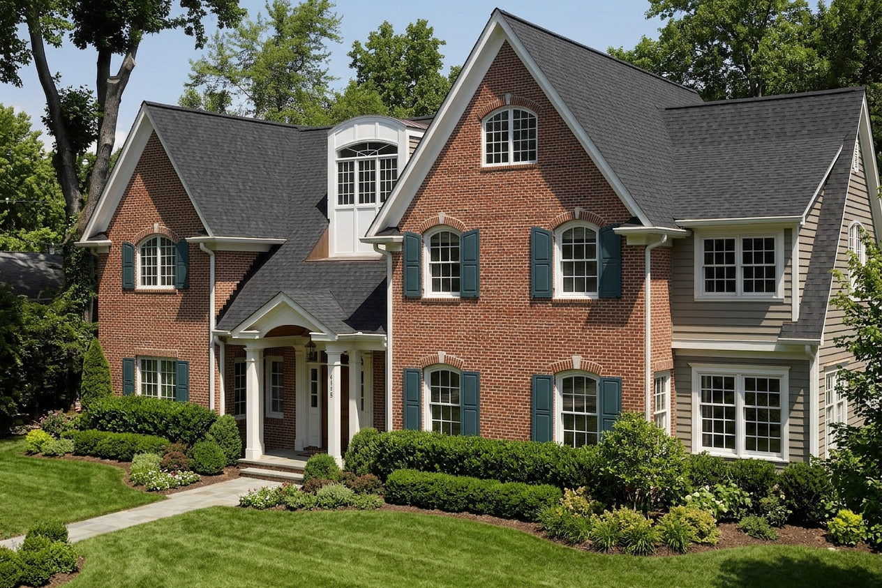 Traditional home with Black roof -- CertainTeed Landmark Charcoal Black (right-34)