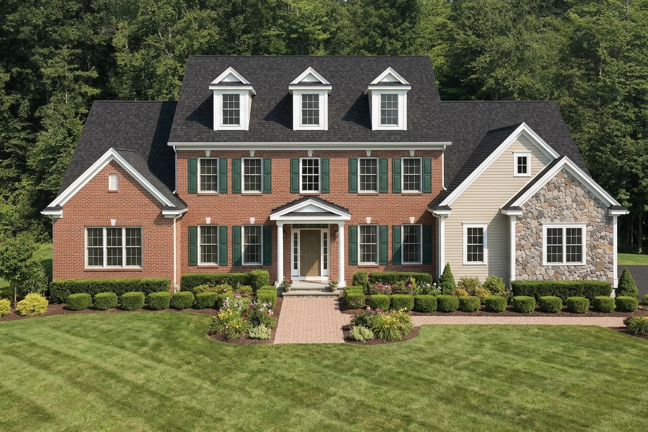 Traditional home with Black roof -- IKO Cambridge Dual Black (front)
