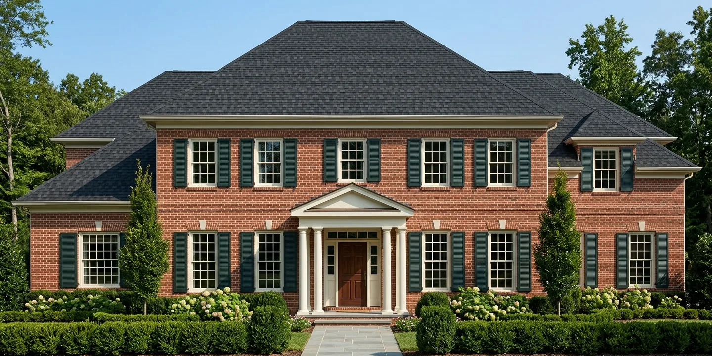 Traditional home with Black roof -- TAMKO Heritage Rustic Black (front)
