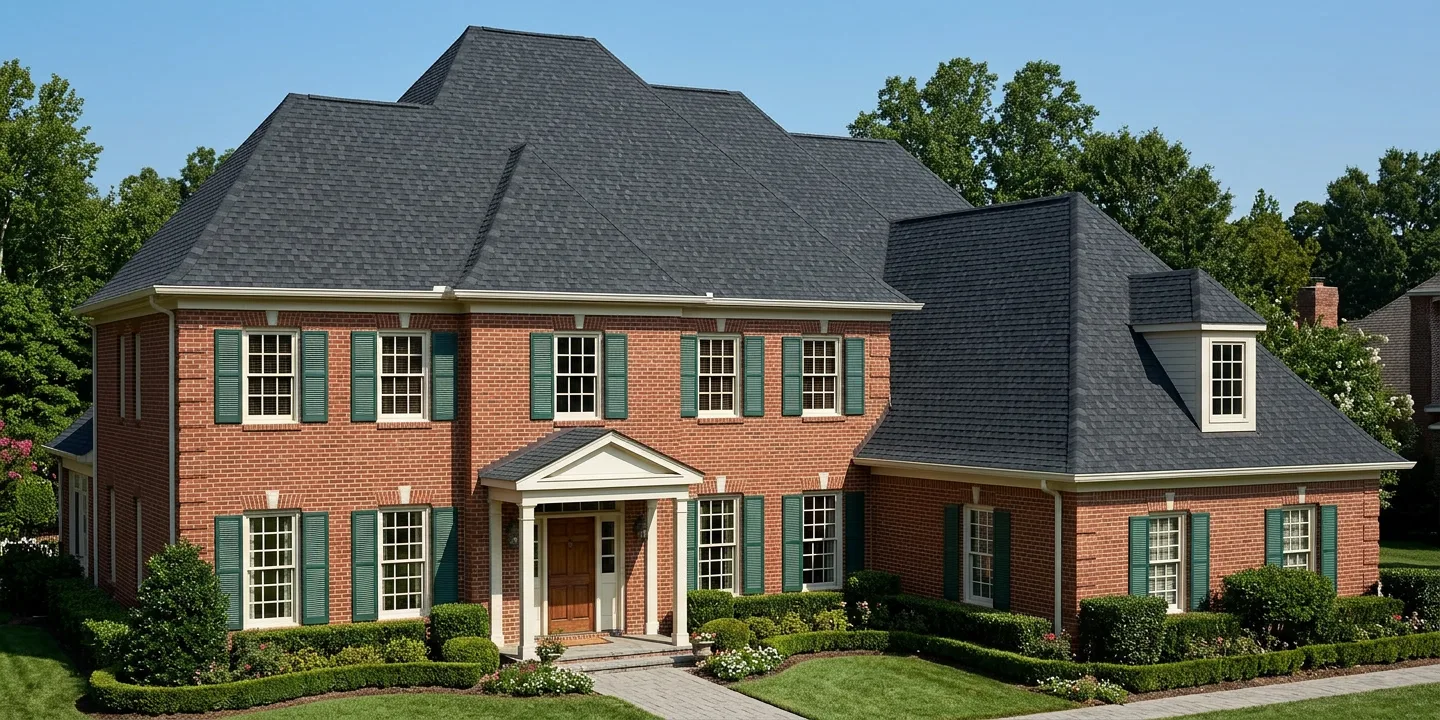 Traditional home with Black roof -- TAMKO Heritage Rustic Black (left-34)