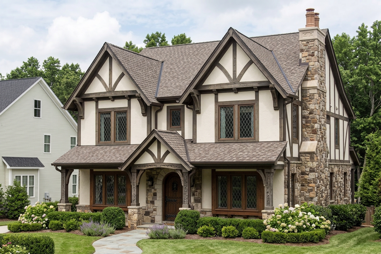 Tudor home with Charcoal roof -- CertainTeed Belmont Colonial Slate (right-34)