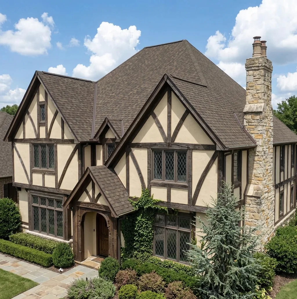 Tudor home with Charcoal roof -- IKO Dynasty Cornerstone WWD (right-34)