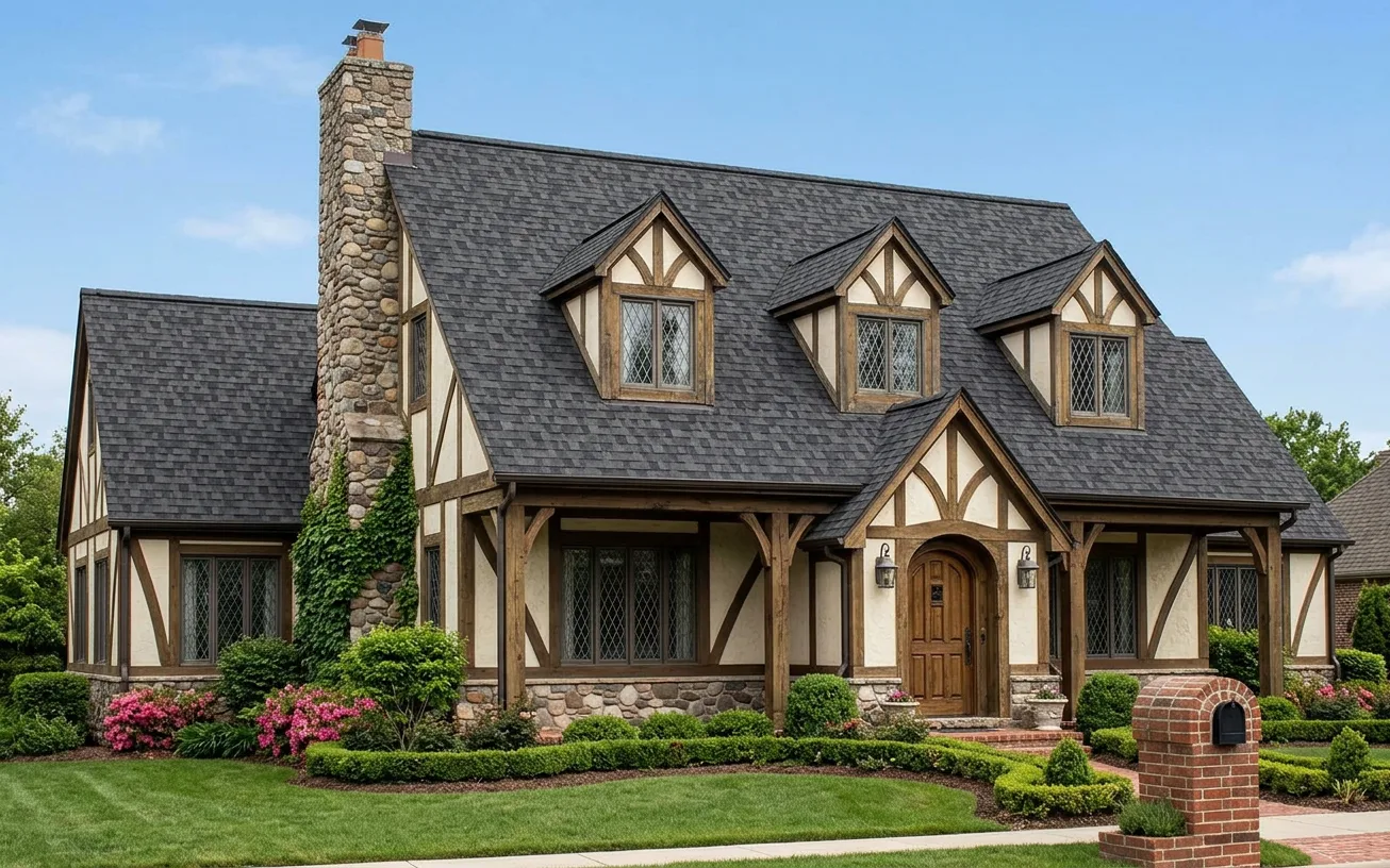 Tudor home with Charcoal roof -- Owens Corning Duration Midnight Plum (left-34)