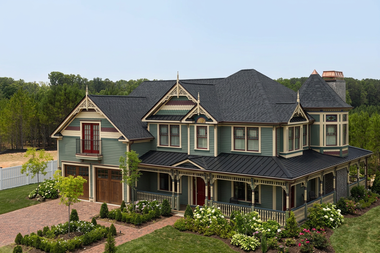 Victorian home with Black roof -- CertainTeed Landmark Pro Cinder Black (front)