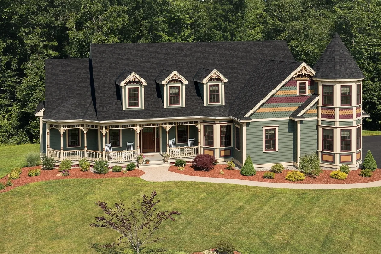 Victorian home with Black roof -- IKO Cambridge Dual Black (front)