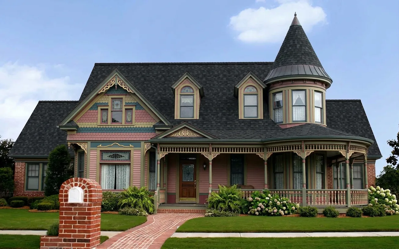 Victorian home with Black roof -- Owens Corning Duration Onyx Black (front)