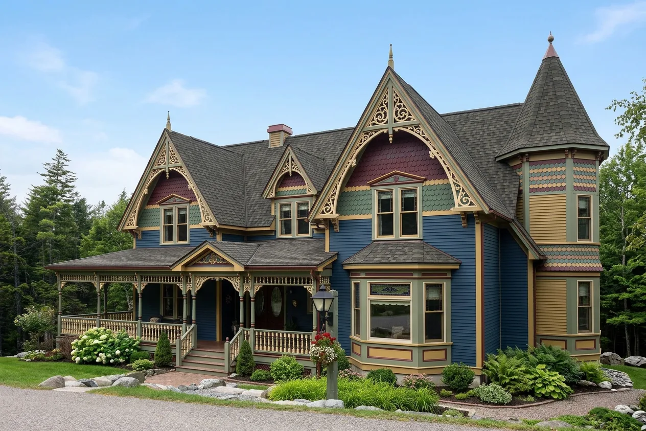 Victorian home with Weathered Wood roof -- IKO Dynasty Driftshake (left-34)