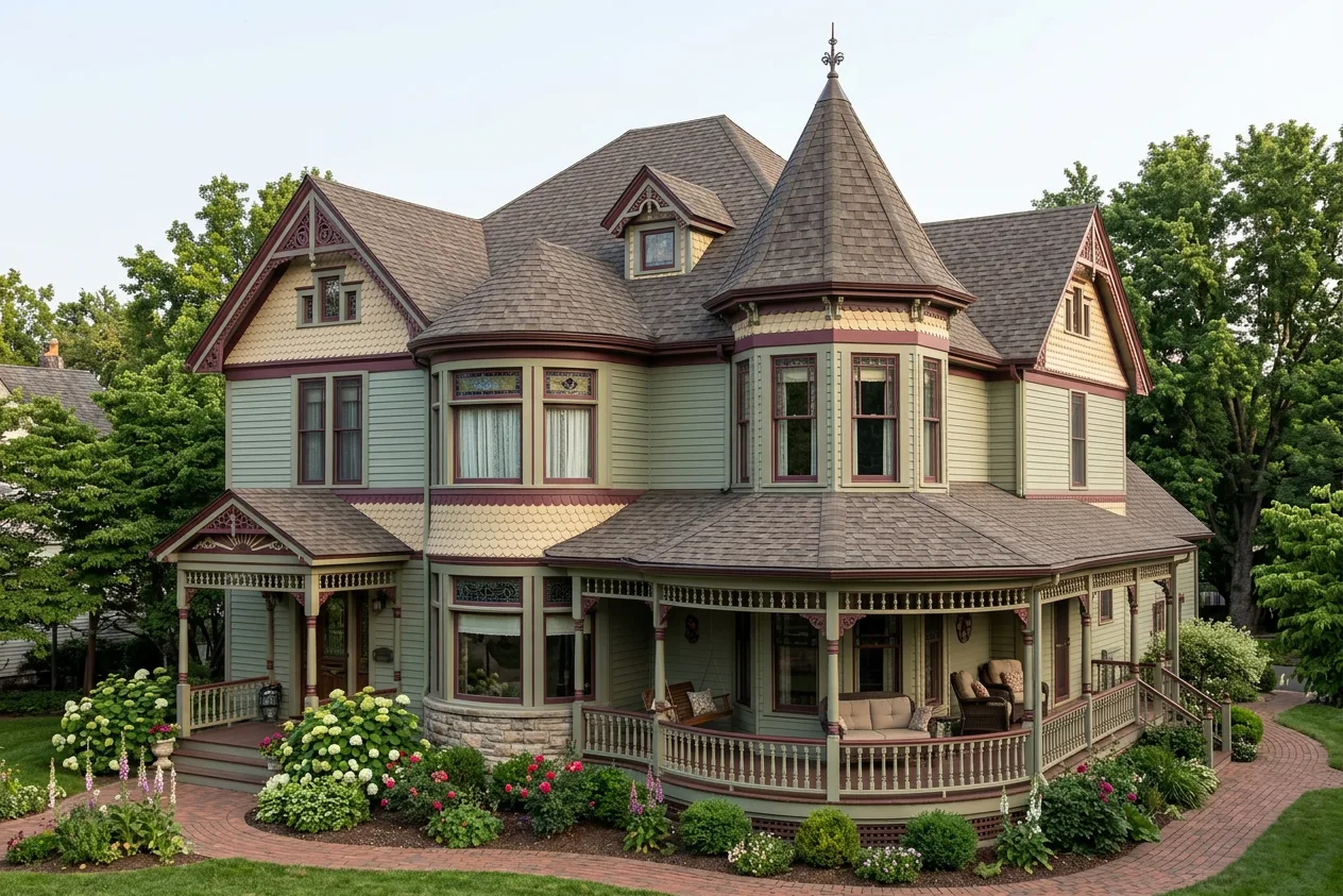 Victorian home with Weathered Wood roof -- Malarkey Legacy Natural Wood (right-34)