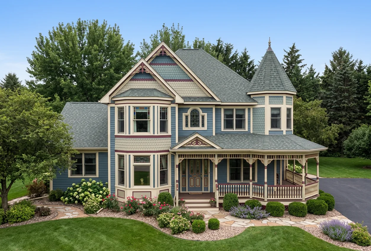 Victorian home with Weathered Wood roof -- Malarkey Vista Weathered Wood (front)